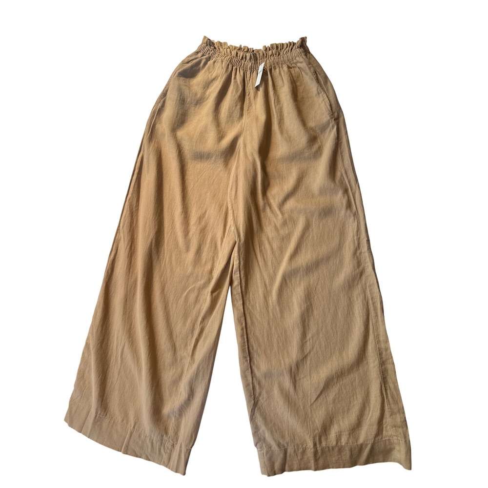 Aerie Wide Leg Pants Women Small Tan Paperbag Waist Casual New